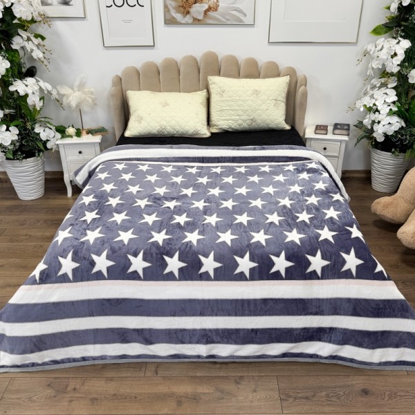 Patura pufoasa cocolino 200x230cm, 240g/mp, Gri, Steluțe si Dungi [1]