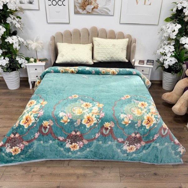 Patura pufoasa cocolino 200x230cm, 240g/mp, Menta, Flori [1]