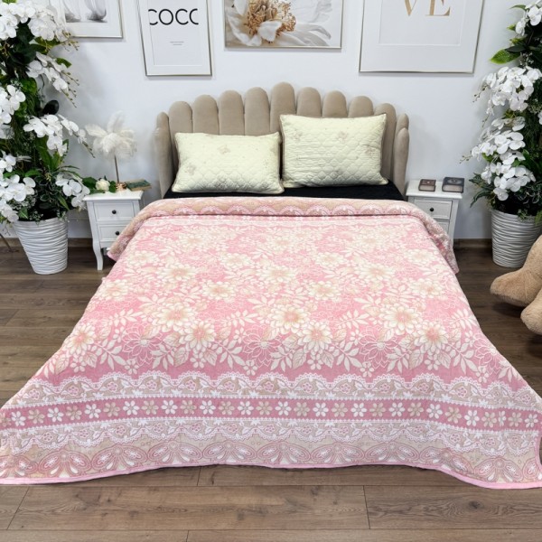 Patura pufoasa cocolino 200x230cm, 240g/mp, Roz, Alb, Flori [1]