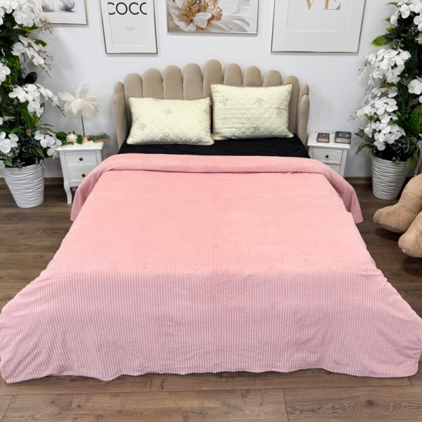 Patura pufoasa cocolino 200x230cm, 240g/mp, Roz cu Dungi Gofrate [1]