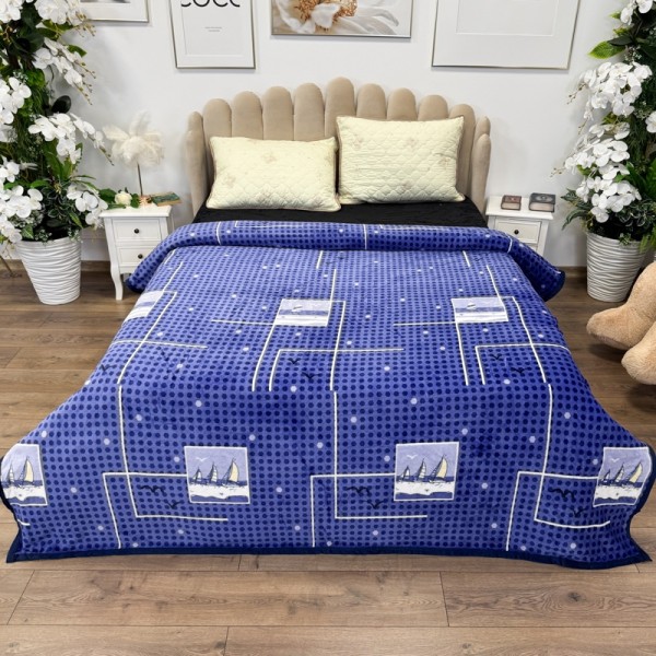 Patura pufoasa cocolino 200x230cm, 240g/mp, Albastru, Barci [1]