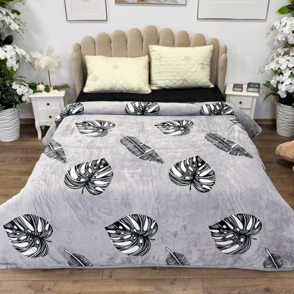 Patura pufoasa cocolino 200x230cm, 240g/mp, Gri, Frunze [1]