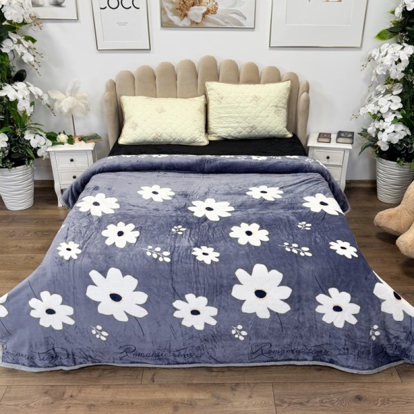Patura pufoasa cocolino 200x230cm, 240g/mp, Gri, Flori [1]