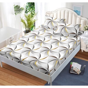 Cearsaf cu elastic, Bumbac FINET, 160x200cm, 2 fete de perne 50x70cm, Gri, Model Clasic