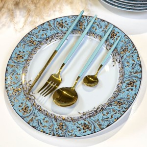 Set de Tacamuri Portugheze, 24 de piese, Auriu si Bleu Set de Tacamuri Portugheze, 24 de piese, Auriu si Bleu