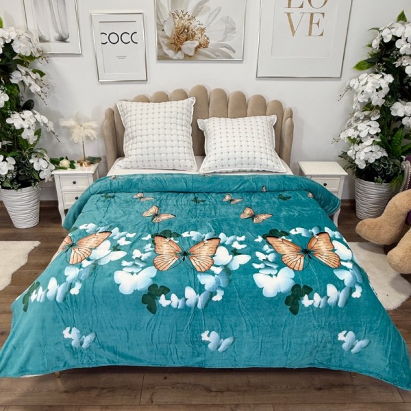 Patura pufoasa cocolino 200x230cm, 240g/mp, Turquoise, Fluturi [1]