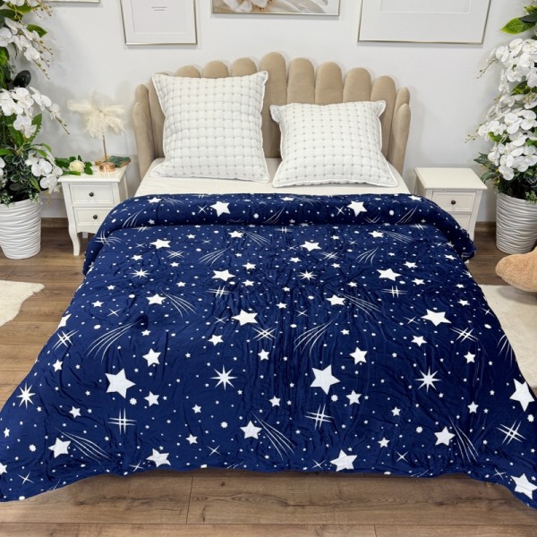 Patura pufoasa cocolino 200x230cm, 240g/mp, Albastru, Ploaie de stele [1]