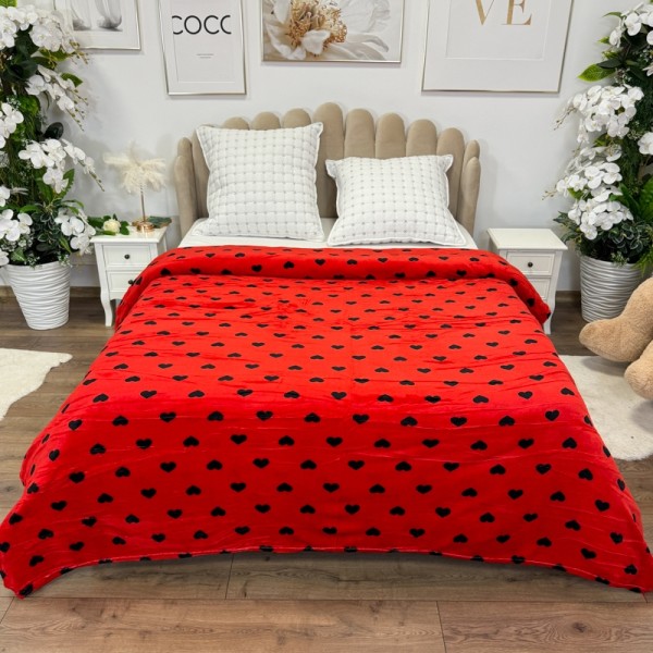Patura pufoasa cocolino 200x230cm, 240g/mp, Rosu, Inimioare Negre [1]