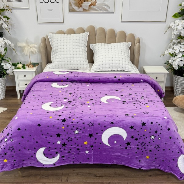 Patura pufoasa cocolino 200x230cm, 240g/mp, Lila, Stelute si Luna [1]