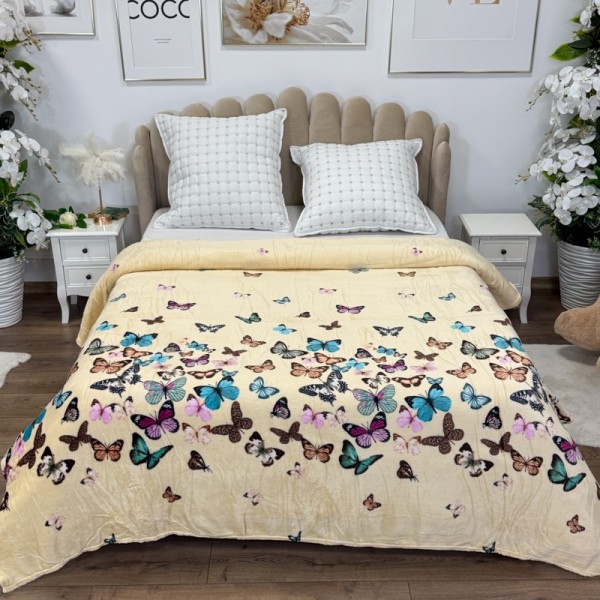 Patura pufoasa cocolino 200x230cm, 240g/mp, Crem, Fluturi Colorati [1]