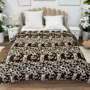 Patura pufoasa cocolino 200x230cm, 240g/mp, Bej, Maro, Animal Print