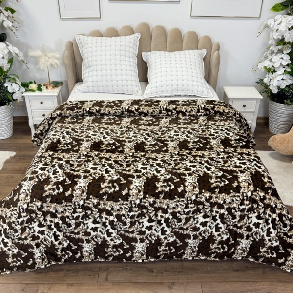 Patura pufoasa cocolino 200x230cm, 240g/mp, Bej, Maro, Animal Print [1]