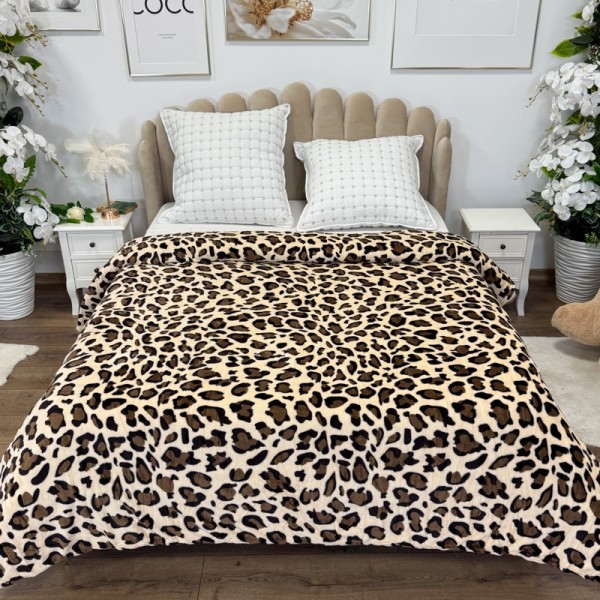 Patura pufoasa cocolino 200x230cm, 240g/mp, Bej, Maro, Animal Print [1]