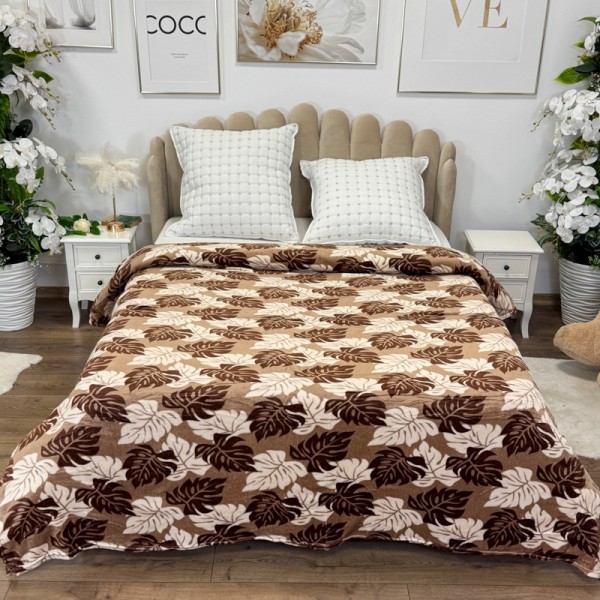 Patura pufoasa cocolino 200x230cm, 240g/mp, Bej, Maro, Frunze [1]