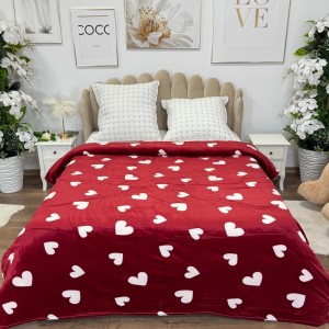 Patura pufoasa cocolino 200x230cm, 240g/mp, Rosu, Inimioare Albe