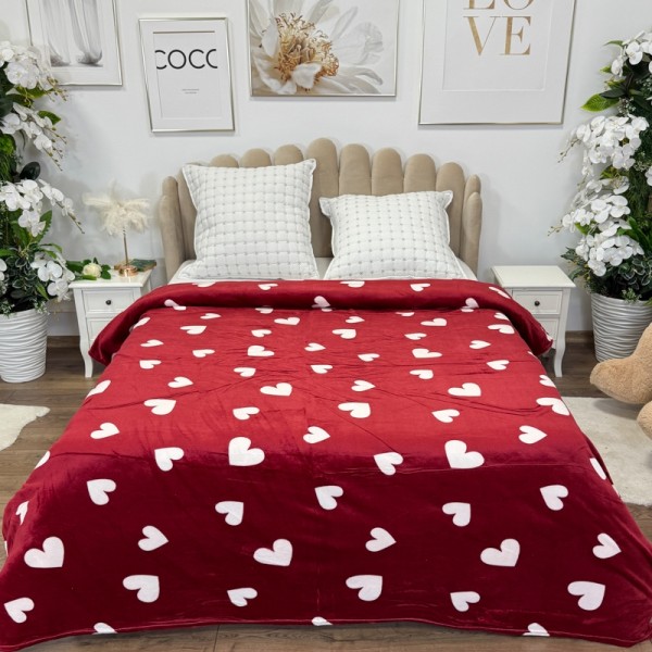 Patura pufoasa cocolino 200x230cm, 240g/mp, Rosu, Inimioare Albe [1]