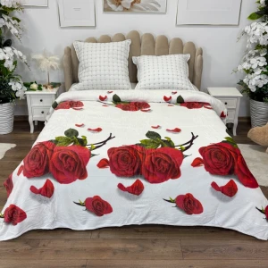 Patura pufoasa cocolino 200x230cm, 240g/mp, Alb, Trandafiri Rosii
