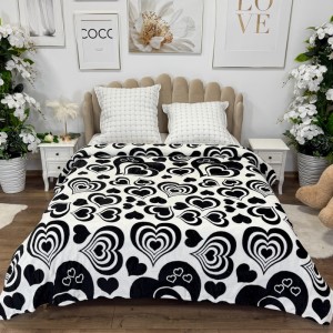 Patura pufoasa cocolino 200x230cm, 240g/mp, Alb, Inimioare Negre