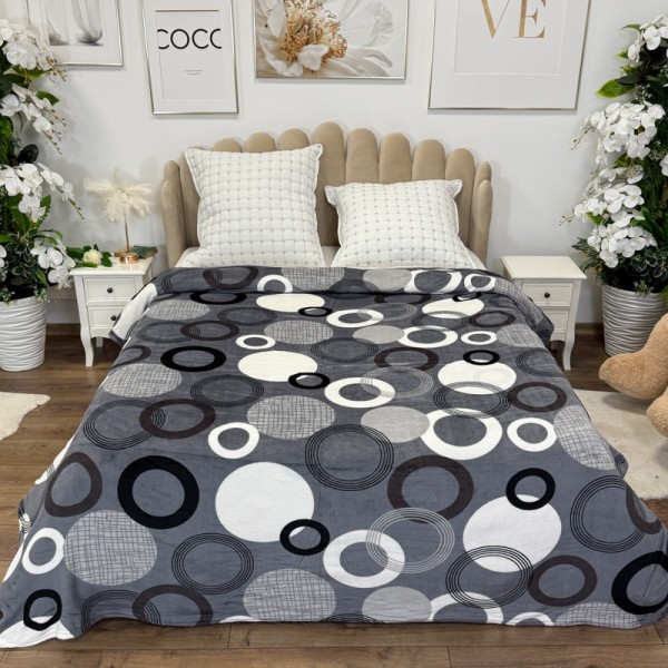 Patura pufoasa cocolino 200x230cm, 240g/mp, Gri, Buline si Cercuri [1]