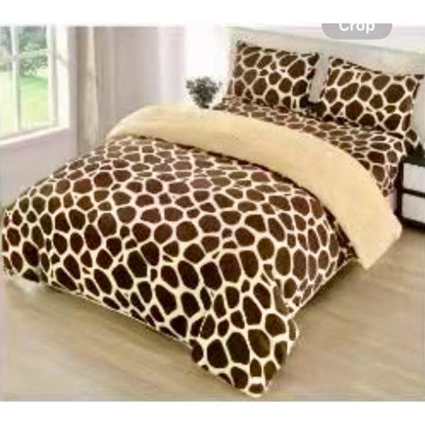Lenjerie pat dublu cu Elastic, Super Pufoasa COCOLINO cu BLANITA, 4 piese, Bej, Maro, Animal Print [1]