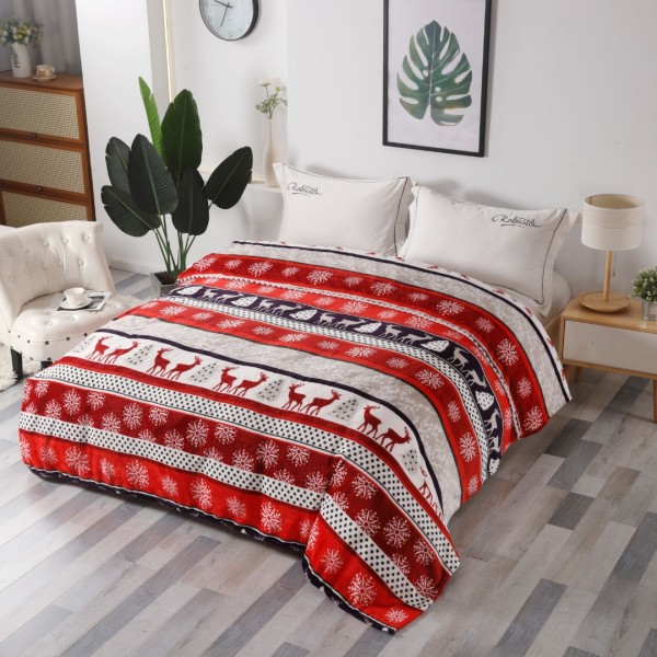 Patura pufoasa cocolino 200x230cm, 240g/mp, Roșu, Alb, Dungi, Reni [1]