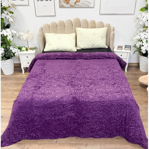 Patura Premium, Blanita Artificiala Fina, 200x230cm, Mov, Roses [1]