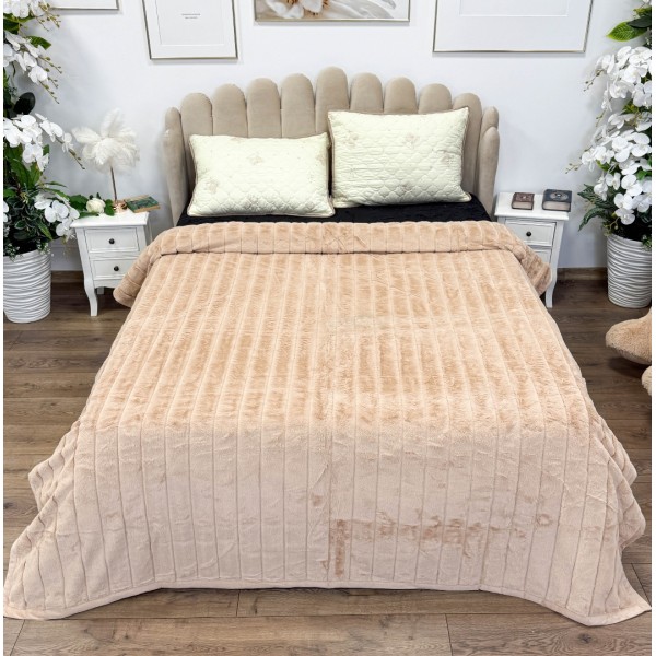 Patura Premium, Blanita Artificiala Fina, 200x230cm, Bej, Dungi [1]