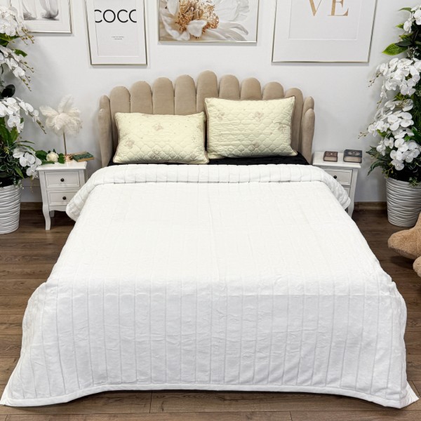 Patura Premium, Blanita Artificiala Fina, 200x230cm, Alb, Dungi [1]