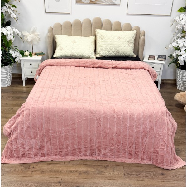 Patura Premium, Blanita Artificiala Fina, 200x230cm, Roz, Dungi [1]