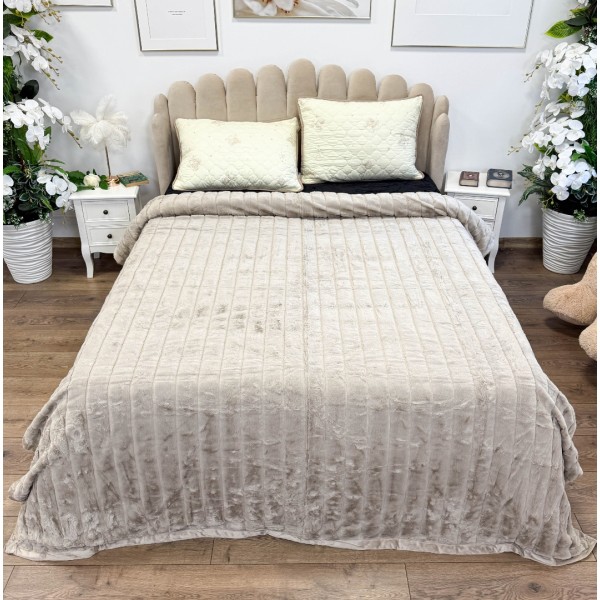 Patura Premium, Blanita Artificiala Fina, 200x230cm, Grej, Dungi [1]