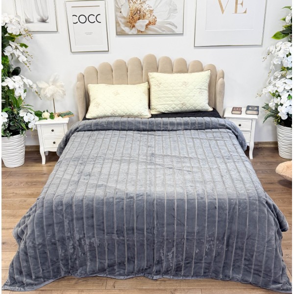 Patura Premium, Blanita Artificiala Fina, 200x230cm, Gri, Dungi [1]