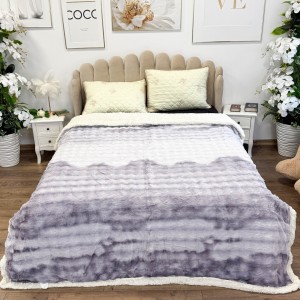 Patura Cocolino cu Blanita Sherpa 200x230cm, model cu Blanita Wave, Alb, Lila   Patura Cocolino cu Blanita Sherpa 200x230cm, model cu Blanita Wave, Alb, Lila