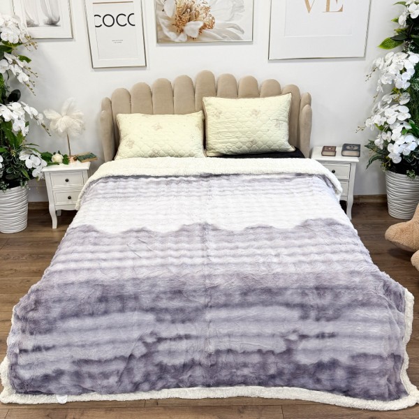   Patura Cocolino cu Blanita Sherpa 200x230cm, model cu Blanita Wave, Alb, Roz [1]