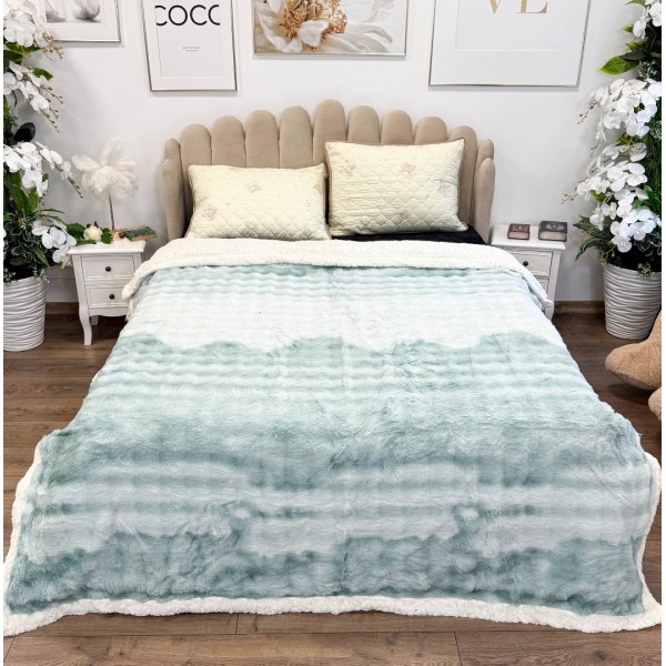   Patura Cocolino cu Blanita Sherpa 200x230cm, model cu Blanita Wave, Alb, Menta [1]