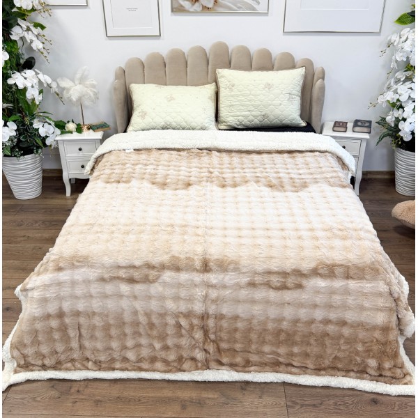   Patura Cocolino cu Blanita Sherpa 200x230cm, model cu Blanita Wave, Alb, Bej [1]