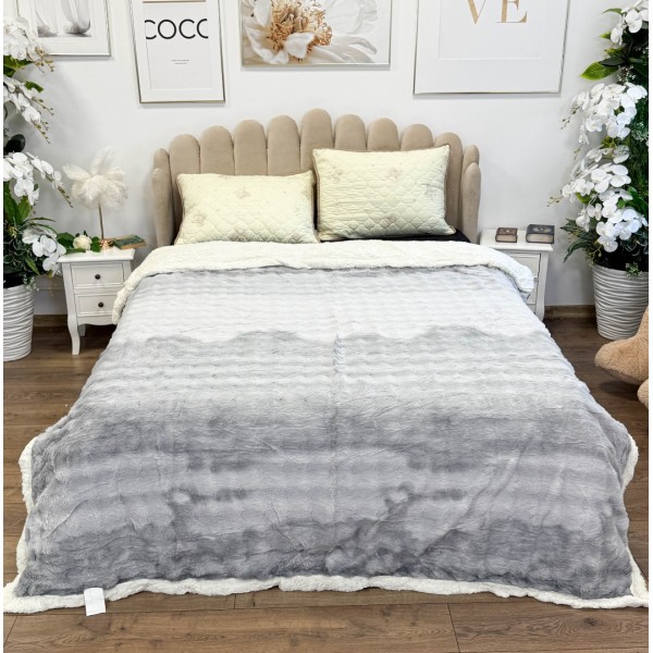   Patura Cocolino cu Blanita Sherpa 200x230cm, model cu Blanita Wave, Alb, Gri [1]