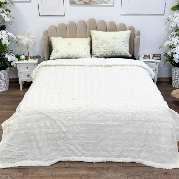   Patura Cocolino cu Blanita Sherpa 200x230cm, model cu Blanita Wave, Alb [1]