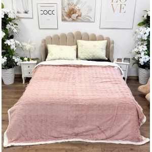 Patura Cocolino cu Blanita Sherpa 200x230cm, model cu Blanita Wave, Roz   Patura Cocolino cu Blanita Sherpa 200x230cm, model cu Blanita Wave, Roz
