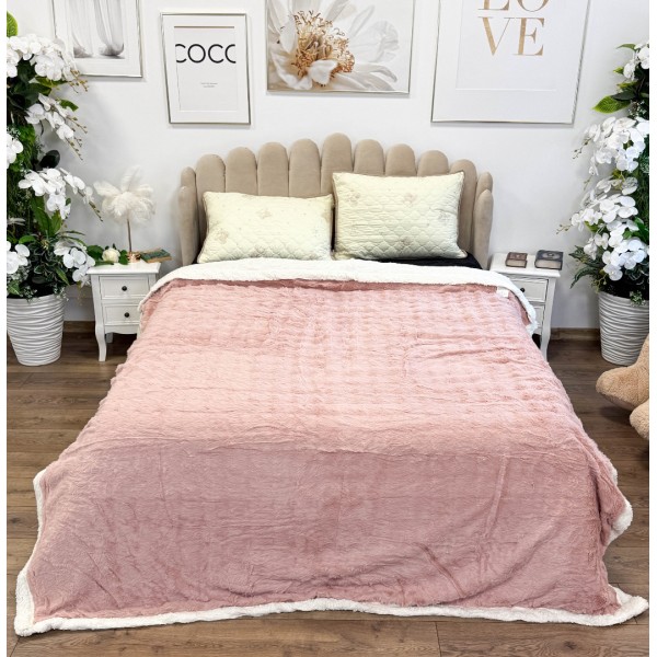   Patura Cocolino cu Blanita Sherpa 200x230cm, model cu Blanita Wave, Roz [1]