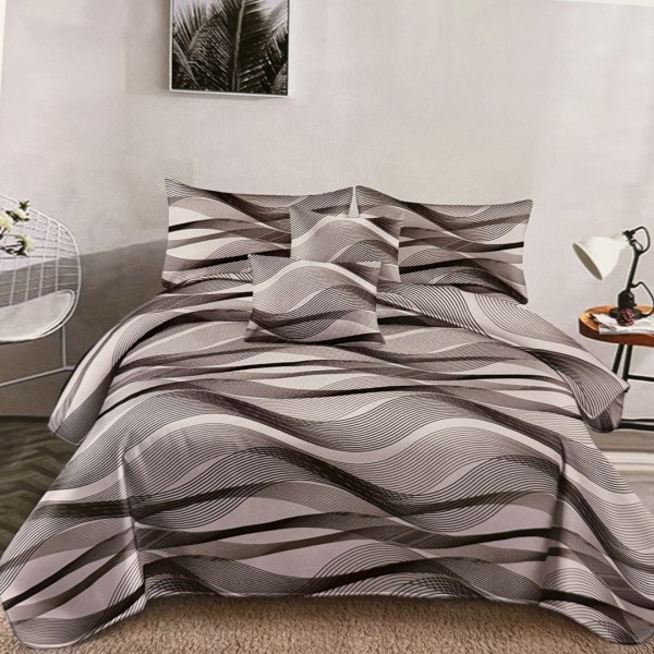 Lenjerie pat dublu, FINET Satinat, 6 piese, Gri, Dungi [1]