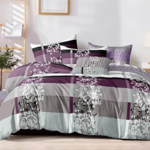 Lenjerie pat dublu cu Elastic (160x200cm si 180x200cm), bumbac satinat, Gri, Mov, Model Clasic Lenjerie pat dublu cu Elastic (160x200cm si 180x200cm), bumbac satinat, Gri, Mov, Model Clasic