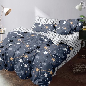 Lenjerie pat dublu cu Elastic (160x200cm si 180x200cm), bumbac satinat, Gri Albastrui, Stelute Lenjerie pat dublu cu Elastic (160x200cm si 180x200cm), bumbac satinat, Gri Albastrui, Stelute