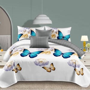 Lenjerie pat dublu cu Elastic (160x200cm si 180x200cm), bumbac satinat, Alb, Fluturi Colorati Lenjerie pat dublu cu Elastic (160x200cm si 180x200cm), bumbac satinat, Alb, Fluturi Colorati