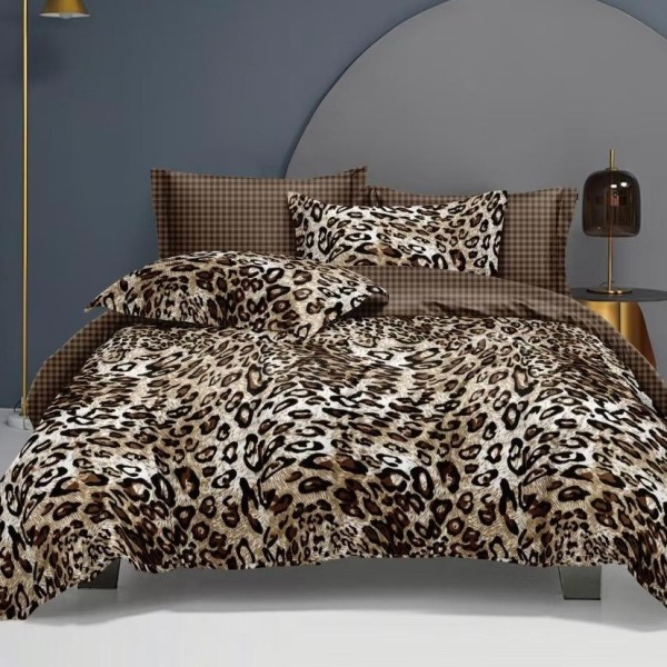 Lenjerie pat dublu cu Elastic (160x200cm si 180x200cm), bumbac satinat, Negru, Bej, Animal Print [1]