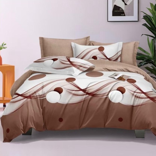 Lenjerie pat dublu cu Elastic (160x200cm si 180x200cm), bumbac satinat, Bej, Maroniu, Buline [1]