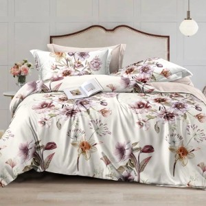 Lenjerie pat dublu cu Elastic (160x200cm si 180x200cm), bumbac satinat, Crem, Flori Lenjerie pat dublu cu Elastic (160x200cm si 180x200cm), bumbac satinat, Crem, Flori