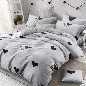 Lenjerie pat dublu cu Elastic (160x200cm si 180x200cm), bumbac satinat, Gri, Inimioare Lenjerie pat dublu cu Elastic (160x200cm si 180x200cm), bumbac satinat, Gri, Inimioare