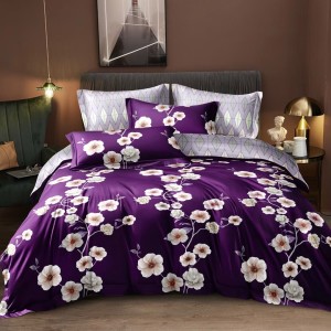 Lenjerie pat dublu cu Elastic (160x200cm si 180x200cm), bumbac satinat, Mov, Flori Lenjerie pat dublu cu Elastic (160x200cm si 180x200cm), bumbac satinat, Mov, Flori
