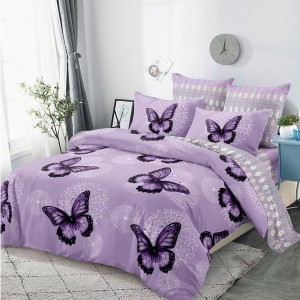 Lenjerie pat dublu cu Elastic (160x200cm si 180x200cm), bumbac satinat, Lila, Fluturi Lenjerie pat dublu cu Elastic (160x200cm si 180x200cm), bumbac satinat, Lila, Fluturi