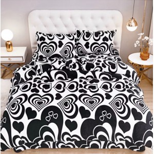 Lenjerie pat dublu, Super Pufoasa COCOLINO, 4 piese, Alb, Inimioare Negre Lenjerie pat dublu, Super Pufoasa COCOLINO, 4 piese, Alb, Inimioare Negre